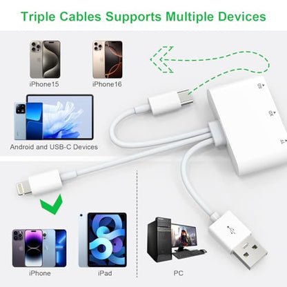 Ardaddyn 3-Slot Card Reader Lightning USB-C USB-A Adapter
