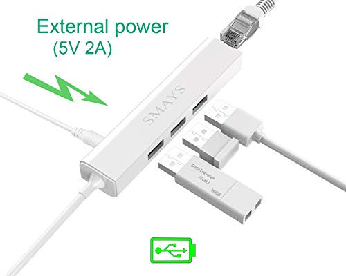 Smays Ethernet Adapter 3-Port USB Hub 100Mbps White Plastic