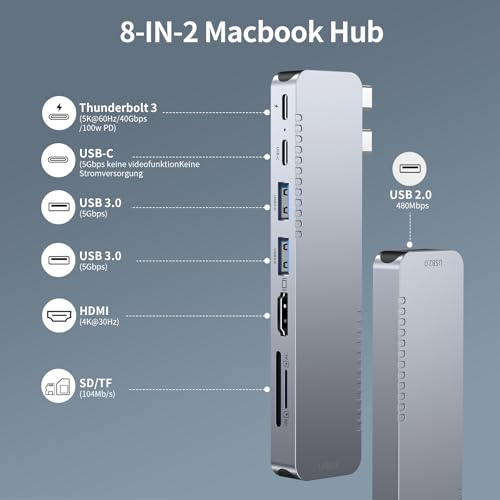 BHHB 8-in-2 USB C Hub Docking Station Model M82 4K@30Hz Thunderbolt 4/3 HDMI USB 3.0 SD/TF for MacBook