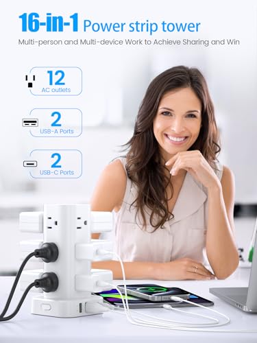 Pluackg 16-Outlets 12AC 4USB Power Strip Tower 110V