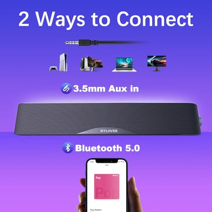 Nylavee 16in SK100 Stereo Soundbar with Bluetooth 5.0 and 3.5mm Aux Input