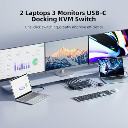 DXchip 5.91in x 3.15in x 1.18in KVMC213DH2 Manual 2-way Push Button KVM Switch USB-C 100W PD Black