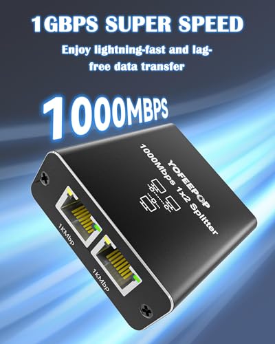 YOFEEPOP Ethernet Splitter 1 to 2 RJ45 Unmanaged Switch Gigabit Data Transfer 1000Mbps Aluminum