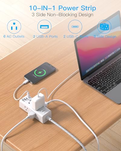 One Beat 10 Count 125 Volts OB6W3C Surge Protector Power Strip with 10 Outlets and 3 USB Ports