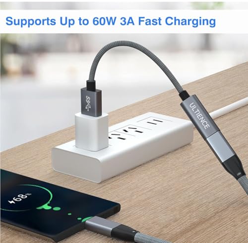 ULTIENCE USB-A to USB-C Adapter 60 Watts 3 Amps 20 Volts 1 Port Grey 0.41ft