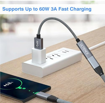 ULTIENCE USB-A to USB-C Adapter 60 Watts 3 Amps 20 Volts 1 Port Grey 0.41ft