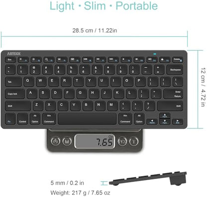 Arteck 11.2" x 4.7" x 0.2" HB098 QWERTY Bluetooth Keyboard Mechanical Scissor-switch