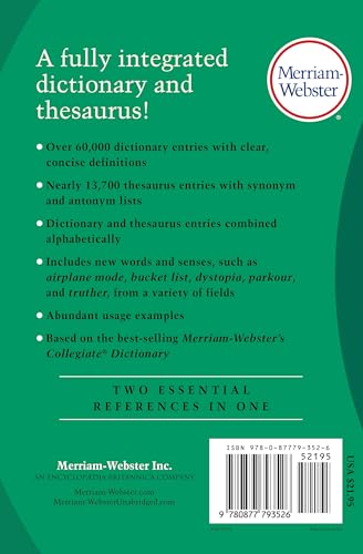 Merriam-Webster 992 Pages Hardcover Dictionary and Thesaurus - Newest Edition