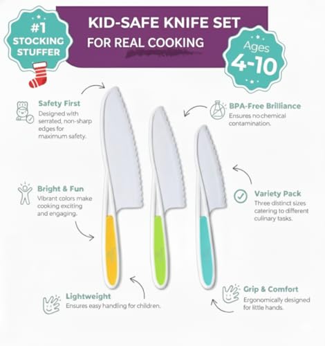 Tovla 3-Piece A21 Kid Safe Knife Set for Cooking