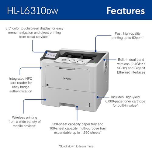 Brother HL-L6310DW 52ppm Monochrome Laser Printer 1200x1200dpi Touch LCD