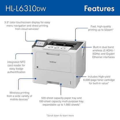 Brother HL-L6310DW 52ppm Monochrome Laser Printer 1200x1200dpi Touch LCD