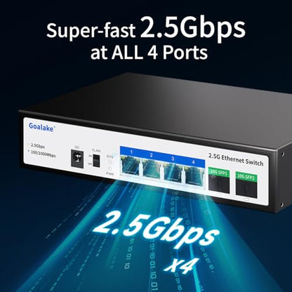 Goalake 2.5G Ethernet Switch 6-Port RJ45 + 2×10G SFP Unmanaged Layer 2 Network Switch