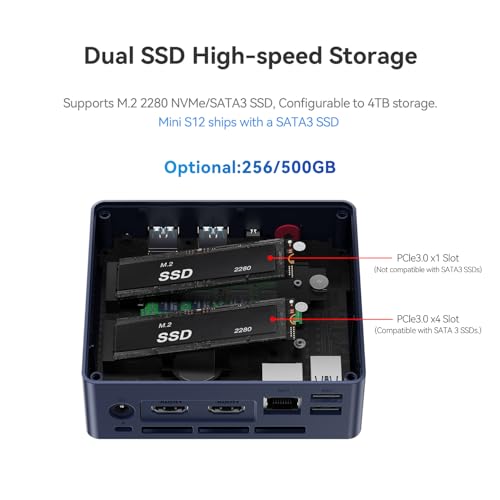 Beelink MINI S12 Mini PC, Intel Alder Lake N95 (Up to 3.4GHz), Mini Computer with 8GB DDR4 RAM, 256GB SSD, Dual HDMI 4K UHD Support