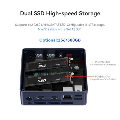 Beelink MINI S12 Mini PC, Intel Alder Lake N95 (Up to 3.4GHz), Mini Computer with 8GB DDR4 RAM, 256GB SSD, Dual HDMI 4K UHD Support
