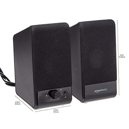 Amazon Basics 2.0 Stereo USB-Powered Speakers U213, 2.1 Watts Output, 3.5mm Aux Input, Portable, Black