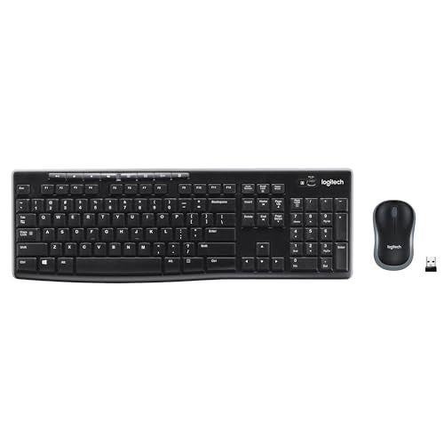 Logitech MK270 Black Wireless Keyboard and Mouse Combo - 2.4 GHz, USB Receiver, 104 Keys, Spill-Resistant, Ambidextrous Mouse, Windows Compatible