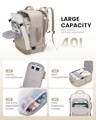 LOVEVOOK 40L 22148 Adult Water Resistant Travel Laptop Backpack with Adjustable Straps and Multiple Compartments