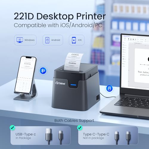 CLABEL 8" x 2.5" x 2" CT221D 300 dpi Bluetooth Thermal Label Printer