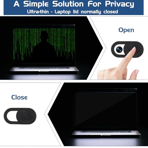 JJUNW 50 Pcs Webcam Cover Slide, 0.023 Inch Ultra-Thin, Universal, Black