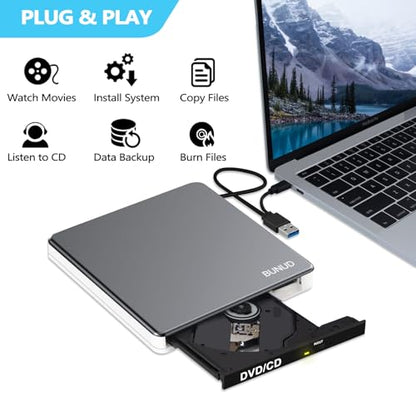 BUNUD 5.91" x 5.91" x 0.7" Model 726133312451 USB 2.0 USB 3.0 Type C External Optical Drive