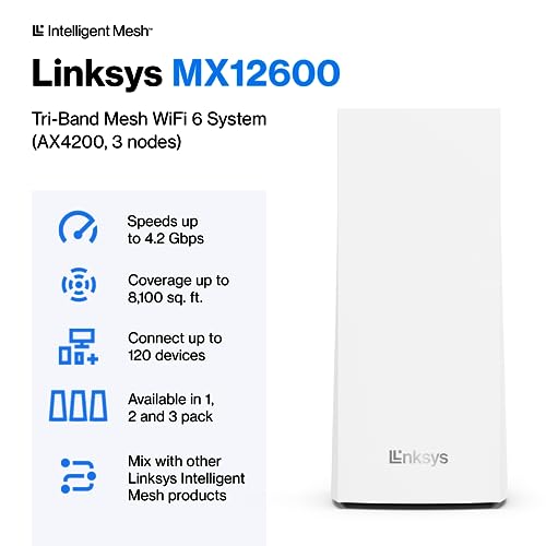 Linksys 3.0 Count MX12600 4200 Mbps Tri-Band Wireless Mesh WIFI Router System