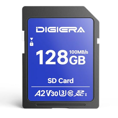 DIGIERA 128GB DGCS100 SDXC UHS-I Memory Card - Up to 100MB/s Read Speed, Class 10, U3, V30, Waterproof, Shockproof, Temperature Resistant