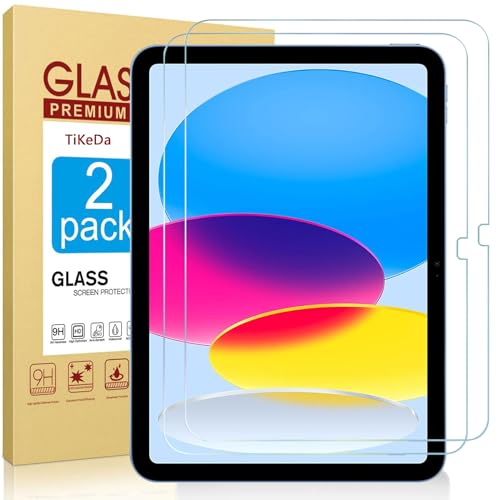 TiKeDa 10.9 Inch iPad 10th Gen A2696/A2757/A2777 HD Clarity Tempered Glass Screen Protector 9H Scratch Resistant