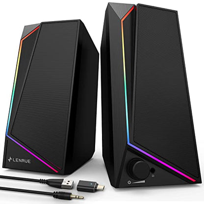 LENRUE 1059 Compact Computer Speakers, Stereo Output, USB/USB-C Powered, Touch Control, 10W Power