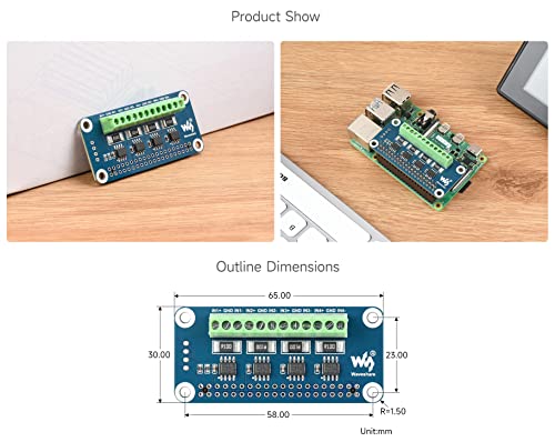 Waveshare 4-ch Current/Voltage/Power Monitor HAT for Raspberry Pi I2C Interface