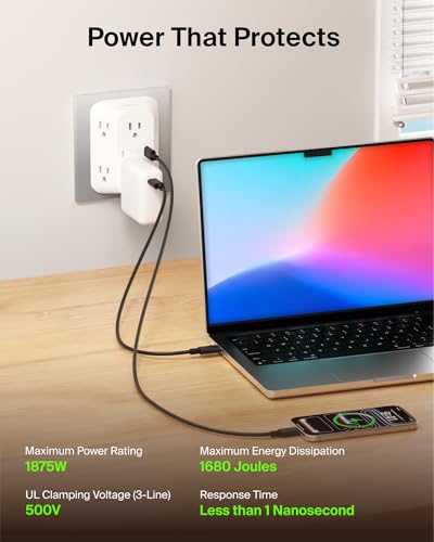 Belkin 6-Outlets 125 Volts SRA008p6tt 15 Amps Surge Protector with USB Ports