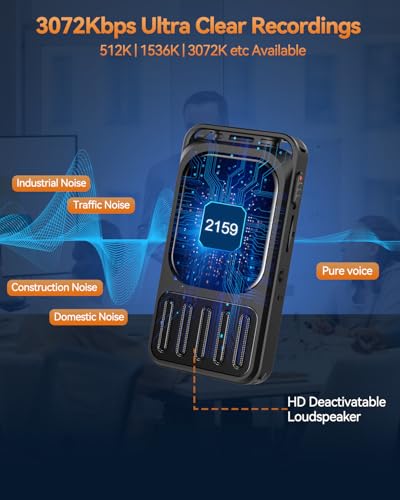 XIXITPY 64GB V78-1 Digital Voice Recorder with 2" Screen and Dual Microphone