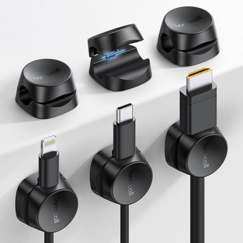 Lamicall 6-Pack STRK02-MX-B-6 Self-Adhesive Cord Organizer Clips - Black - Compact Design for Desk or Wall