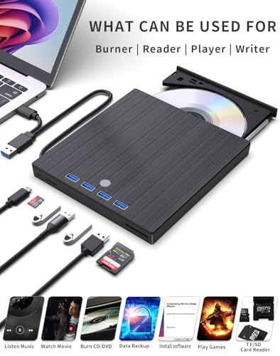 JKNJX 9 in 1 XD013 USB 3.0 and Type-C External CD/DVD Drive