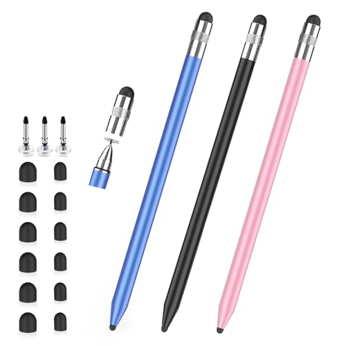 STYLUSLINK 3-in-1 Fiber Stylus Pen with Rubber Disc, Compatible with iPhone, iPad, Android and All Touchscreens