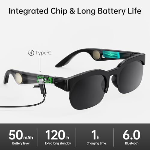 ZYHZMSGJ Rectangular V6 150+ Translation Bluetooth AI Glasses 120H Battery Life IPX5