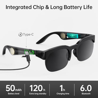 ZYHZMSGJ Rectangular V6 150+ Translation Bluetooth AI Glasses 120H Battery Life IPX5