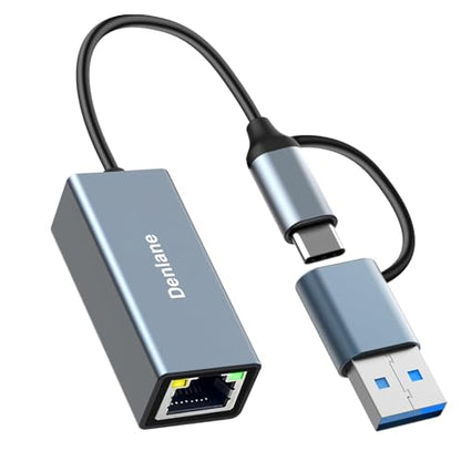 Denlane USB 3.0 to USB Type-C Ethernet Adapter 1000Mbps Dual Port