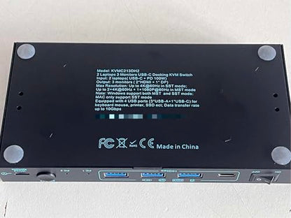 DXchip 5.91in x 3.15in x 1.18in KVMC213DH2 Manual 2-way Push Button KVM Switch USB-C 100W PD Black