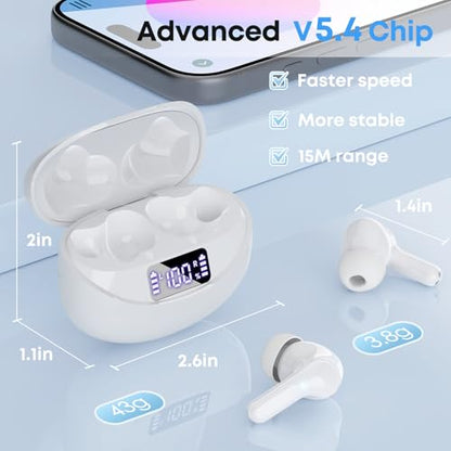 Fhumsh Wireless Earbuds I17 Bluetooth 5.4 IPX7 Waterproof White