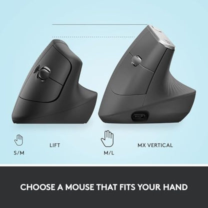 Logitech Lift Vertical Ergonomic Mouse 910-006466 Wireless Bluetooth Optical 4000 DPI Right-Handed