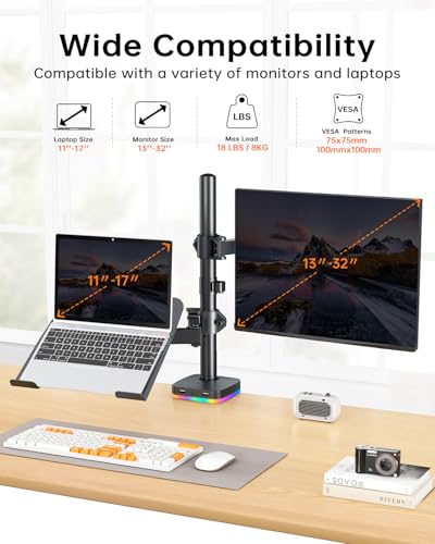 H&C 13-32" KHUS-M074-RGB Monitor & Laptop Mount, 1 Count, Adjustable, 18 lbs Capacity, VESA 75x75/100x100