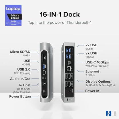 Plugable 16-in-1 TBT4-UDZ Docking Station Thunderbolt 4 100W 2XHDMI 2XDP
