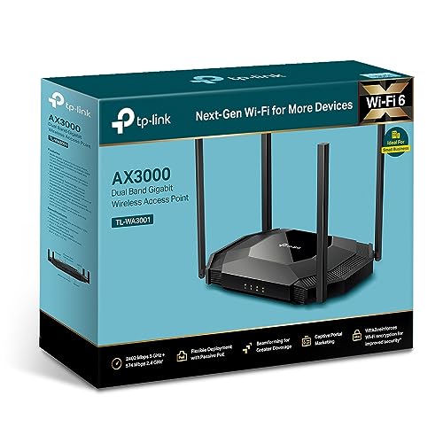 TP-Link TL-WA3001 Dual-Band Wireless Access Point | Wi-Fi 6 | 3000 Mbps | 4 Fixed Antennas | 1 Ethernet Port | 48 Volts