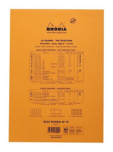 Rhodia 8 ¼ x 11 ¾ Notepad Orange 80 Sheets Graph Paper Soft Cover
