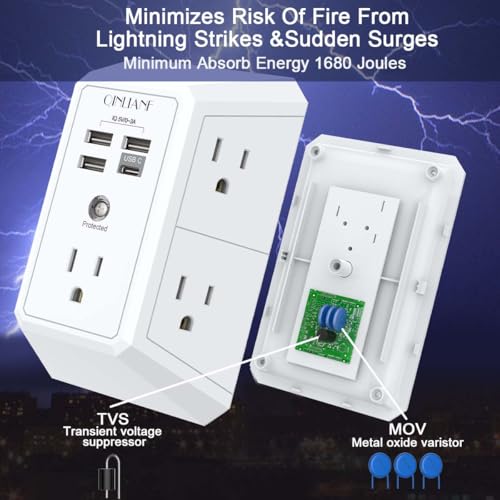 QINLIANF 5 Outlet Extender HR-519D 125 Volts 15 Amps Surge Power Strip with 4 USB Ports