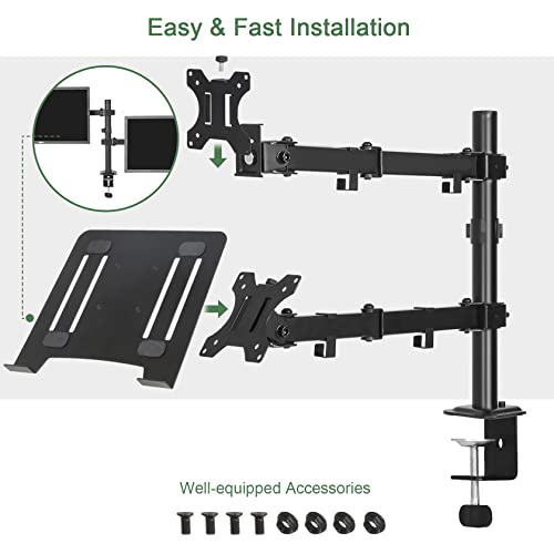 UPGRAVITY 13-27 Inch Laptop and Monitor Mount, 17.6lbs Capacity, Adjustable Gimbal Tabletop Stand, VESA 75/100mm