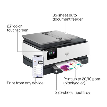 HP OfficeJet Pro 8125e Wireless All-in-One Inkjet Printer, 4800 x 1200, 12 ppm Black, 10 ppm Color, ADF