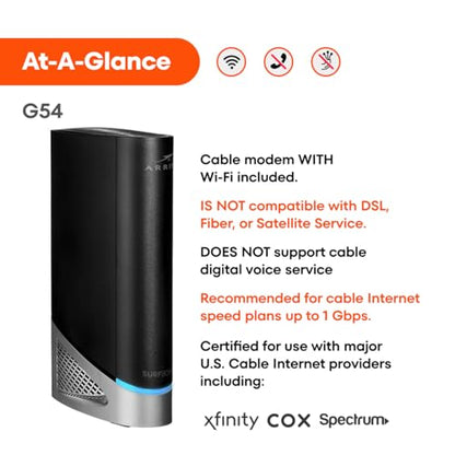 ARRIS G54 Cable Modem Router Combos 10 Gbps 18 Gbps 4 Ports