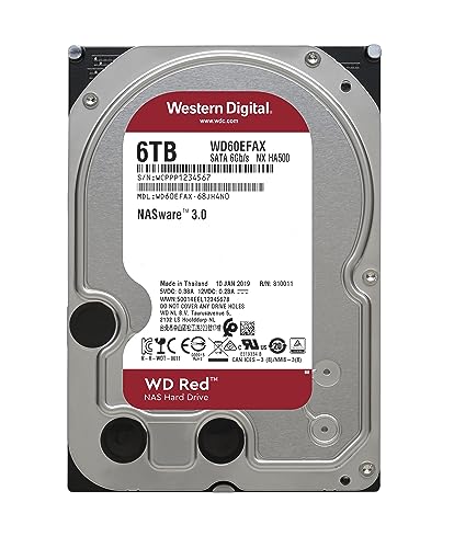 Western Digital 6TB WD60EFAX Internal Hard Drive - 5400 RPM, SATA 6.0 Gb/s, 256MB Cache, 3.5 Inch