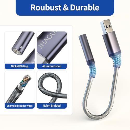 JHAOUS USB-A to 3.5mm Jack Audio Adapter Model JHUSB-3.5 Compatibility: PC, Laptop, Mac, Linux, PS4, PS5